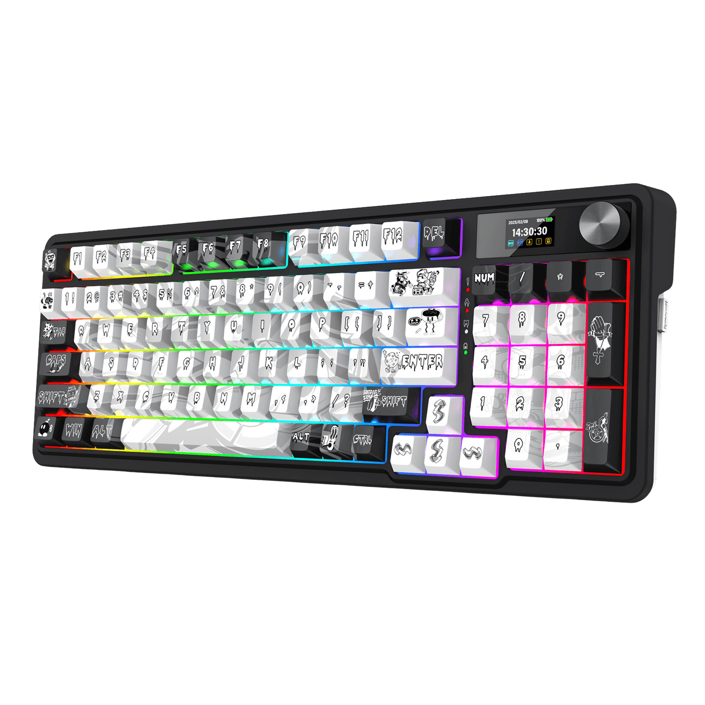 Redragon K719 PRO Wireless Gasket Gaming Keyboard w/Hype Screen & Knob, 95 Keys Mechanical Keyboard, Easy-Control 1.14’’ TFT Info Display, 5-Layer Noise Dampening, Custom Linear Switch, Black Graffiti Edition