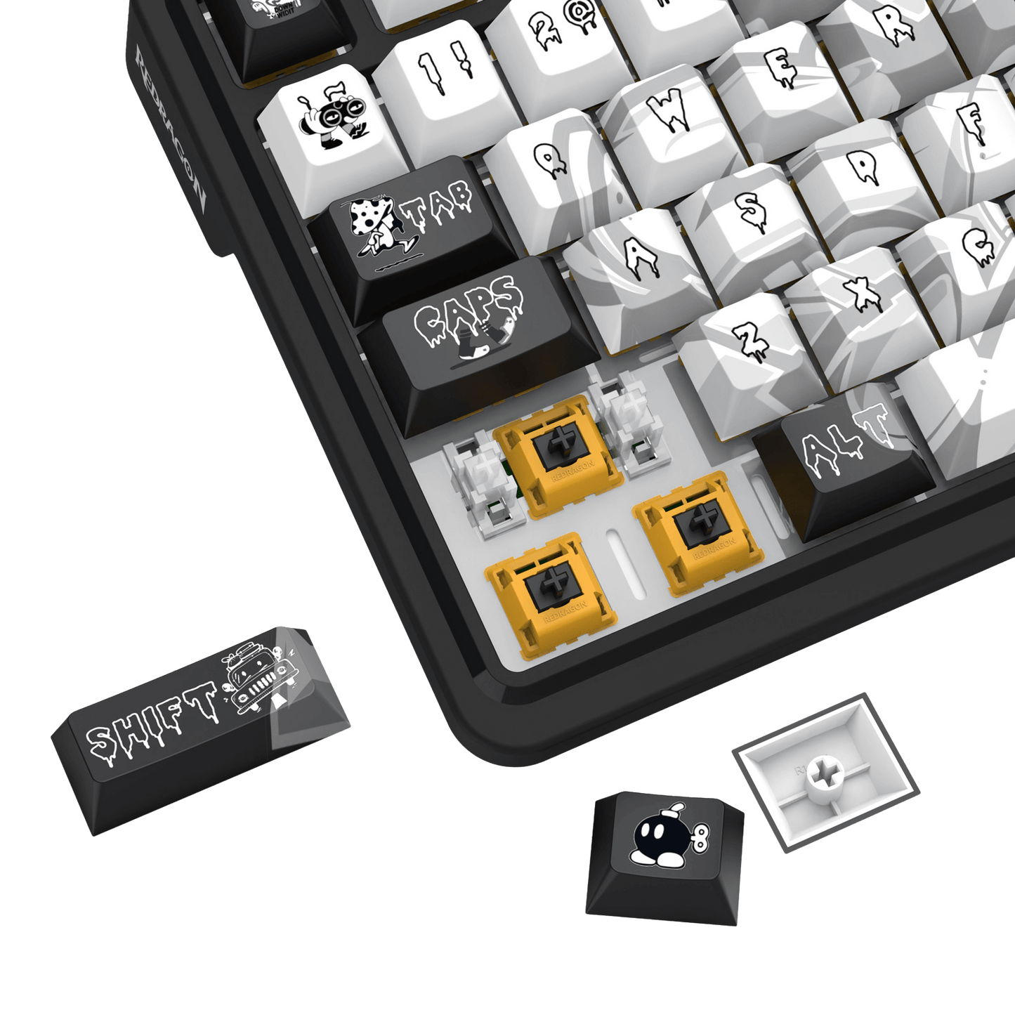 Redragon K719 PRO Wireless Gasket Gaming Keyboard w/Hype Screen & Knob, 95 Keys Mechanical Keyboard, Easy-Control 1.14’’ TFT Info Display, 5-Layer Noise Dampening, Custom Linear Switch, Black Graffiti Edition