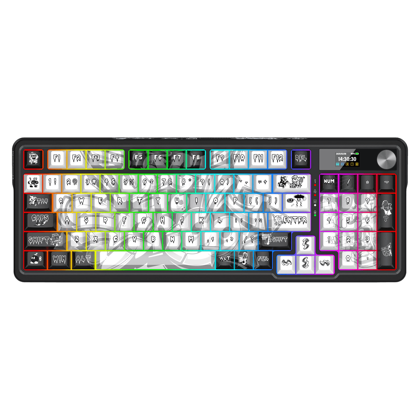 Redragon K719 PRO Wireless Gasket Gaming Keyboard w/Hype Screen & Knob, 95 Keys Mechanical Keyboard, Easy-Control 1.14’’ TFT Info Display, 5-Layer Noise Dampening, Custom Linear Switch, Black Graffiti Edition