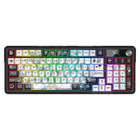Redragon K719 PRO Wireless Gasket Gaming Keyboard w/Hype Screen & Knob, 95 Keys Mechanical Keyboard, Easy-Control 1.14’’ TFT Info Display, 5-Layer Noise Dampening, Custom Linear Switch, Black Graffiti Edition