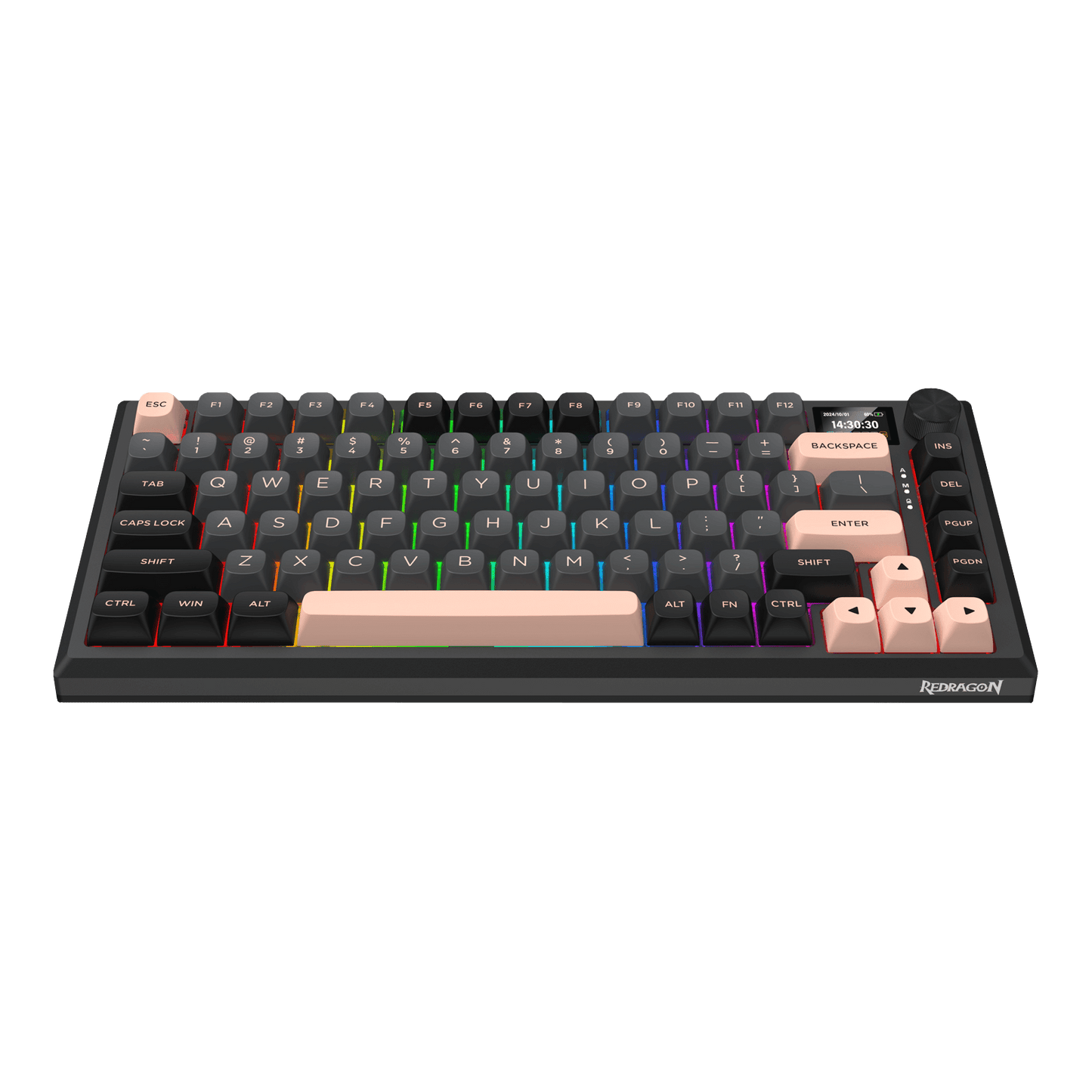 Redragon K720 Wireless CNC Gasket Gaming Keyboard w/Hype Screen & Knob, 81 Keys Mechanical Keyboard, Smart 1.14’’ TFT Info Display, 5-Layer Noise Dampening, Custom Linear Switch, Dawn Sakura Color