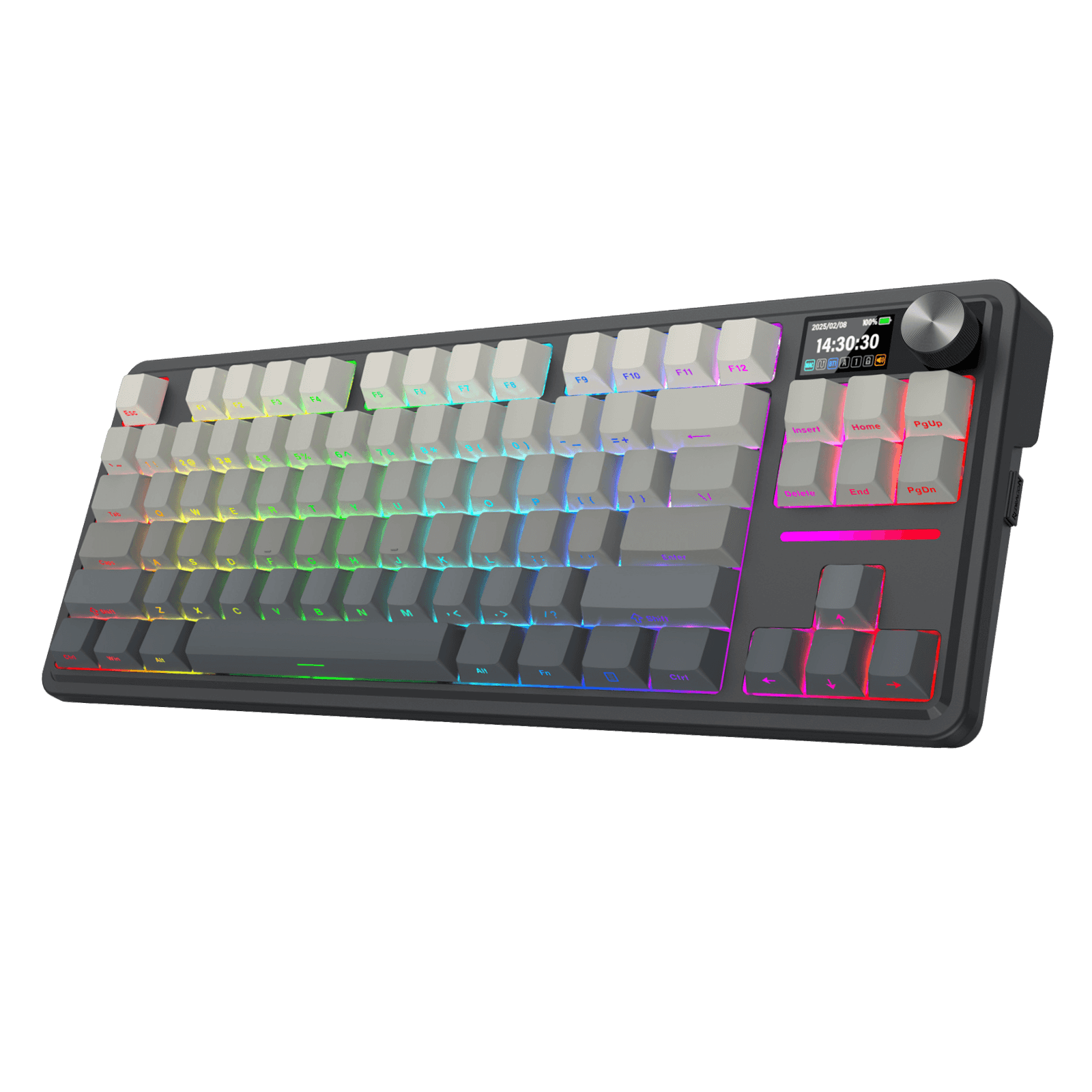 Redragon K743 PRO GB 80% Gasket RGB Gaming Keyboard w/Hype 1.14’’ TFT Screen & Knob, 87 Keys Mechanical Keyboard, 5-Layer Noise Dampening, Hot-Swap South-Facing RGB Socket, Gradient PBT Keycaps