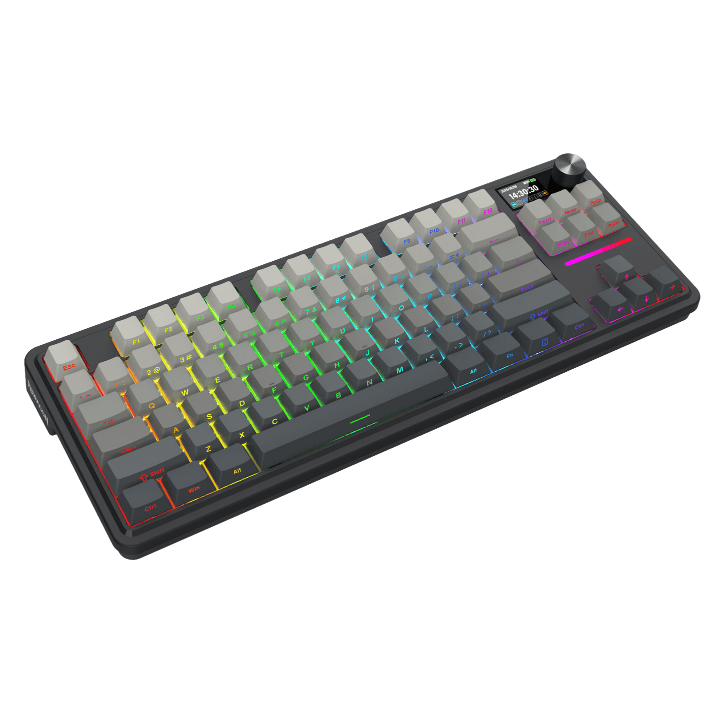 Mechanical keyboard with RGB lighting on a black background