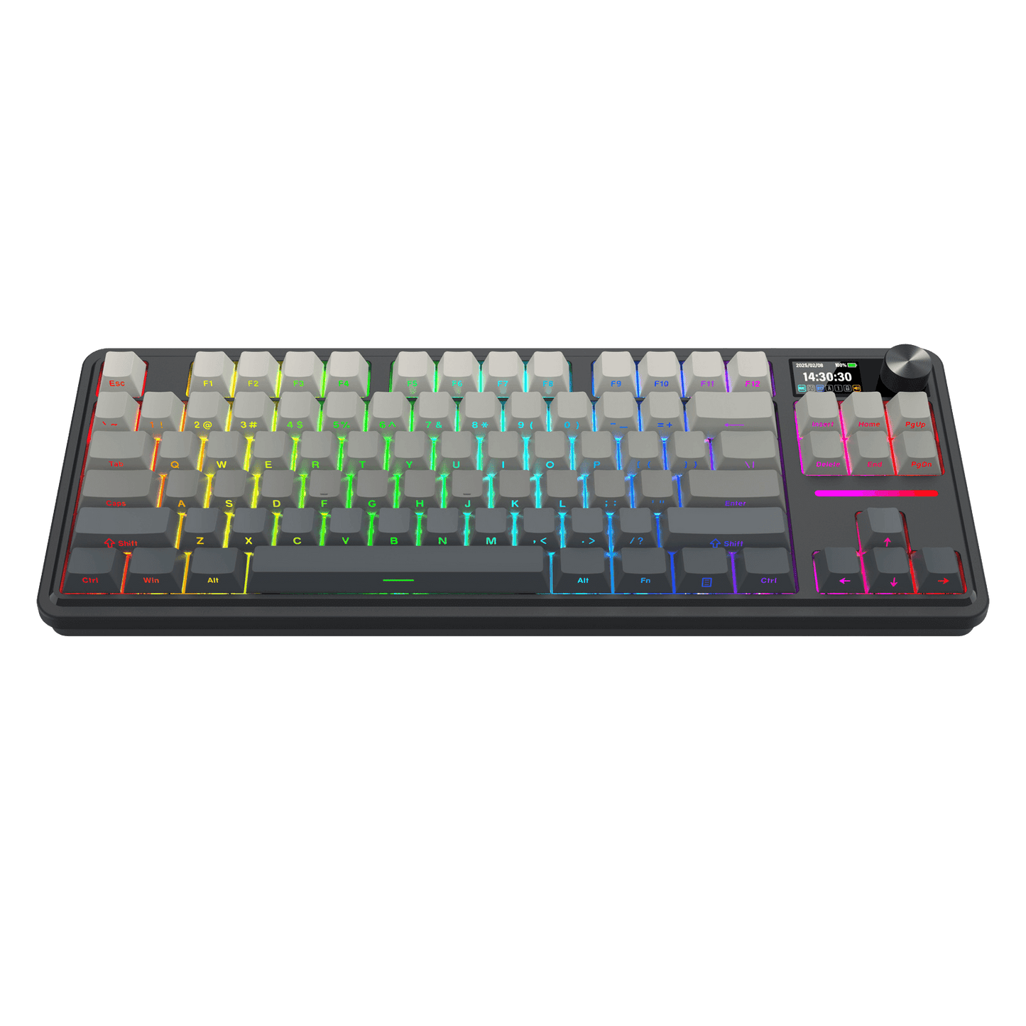 Gaming keyboard with RGB backlighting on a black background