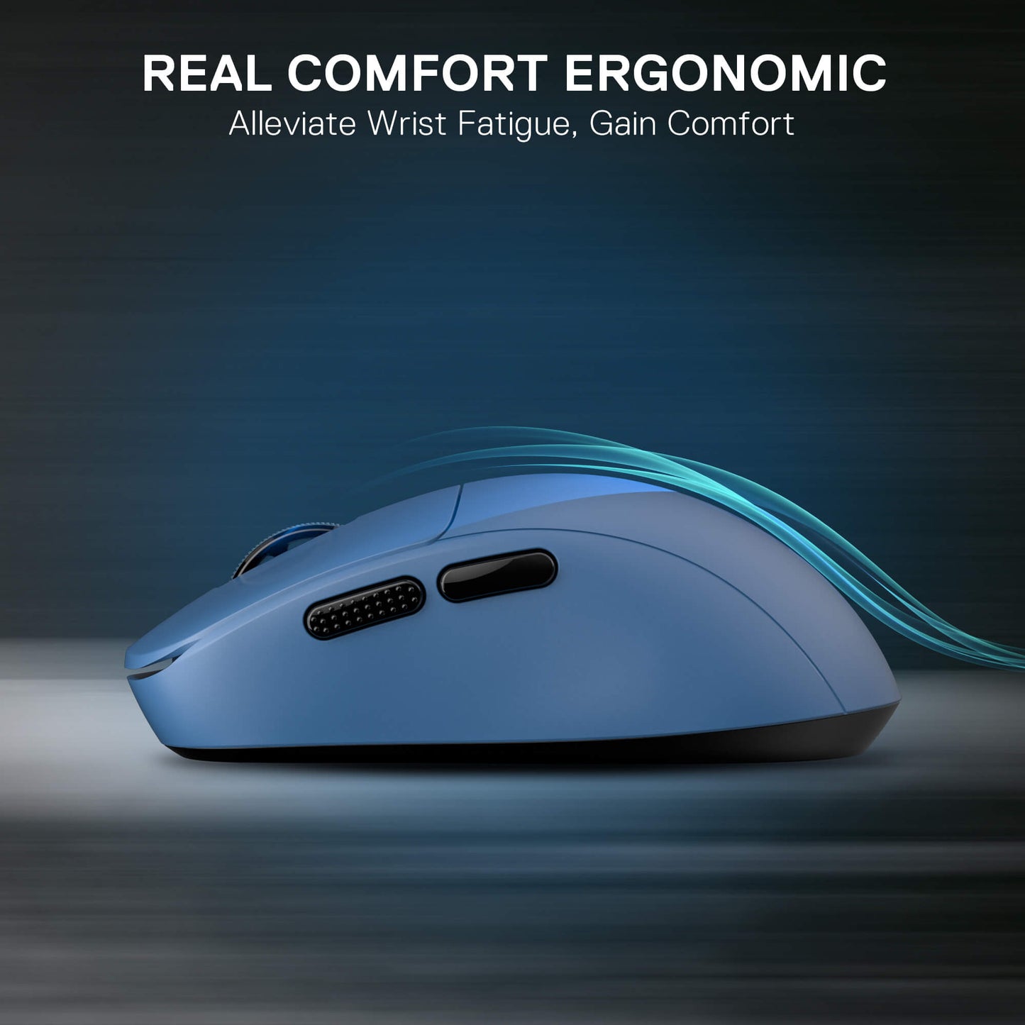Redragon M817 Lightweight Small Ergonomic blue mouse with text on a dark background