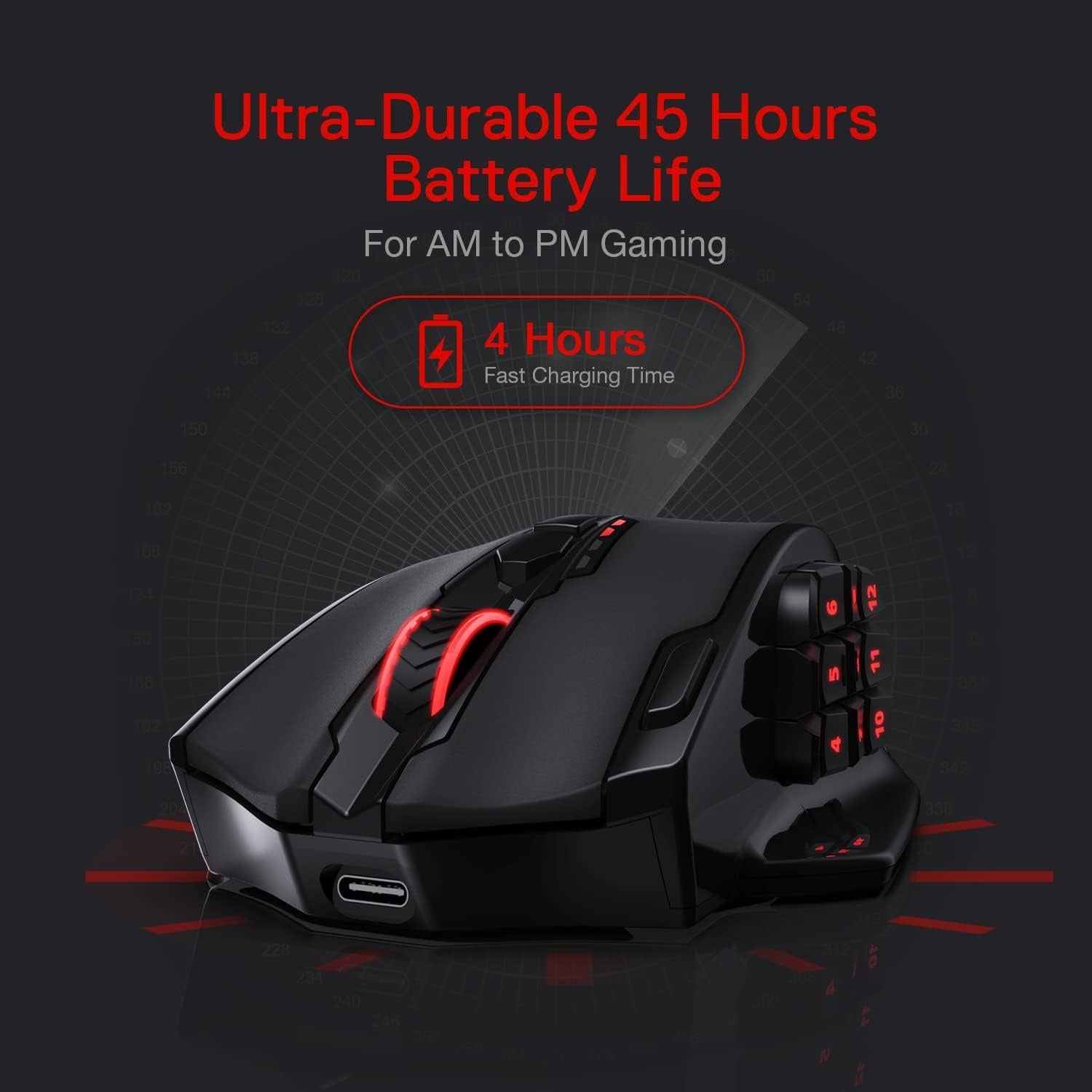 Redragon M913 Impact Elite Wireless Gaming Mouse, 16000 DPI Wired/Wireless RGB Mouse with 16 Programmable Buttons, 45 Hr Battery and Pro Optical Sensor, 12 Side Buttons MMO Mouse