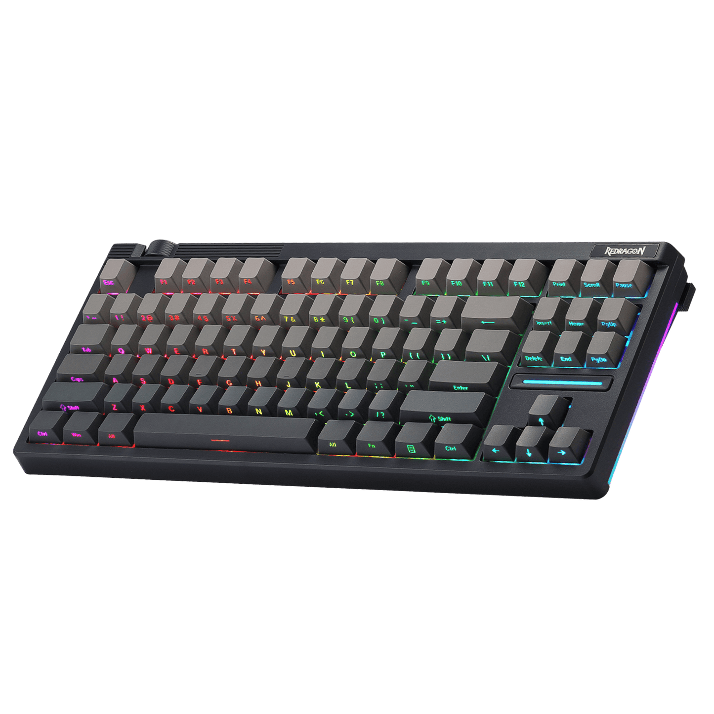 Mechanical keyboard with RGB lighting on a black background