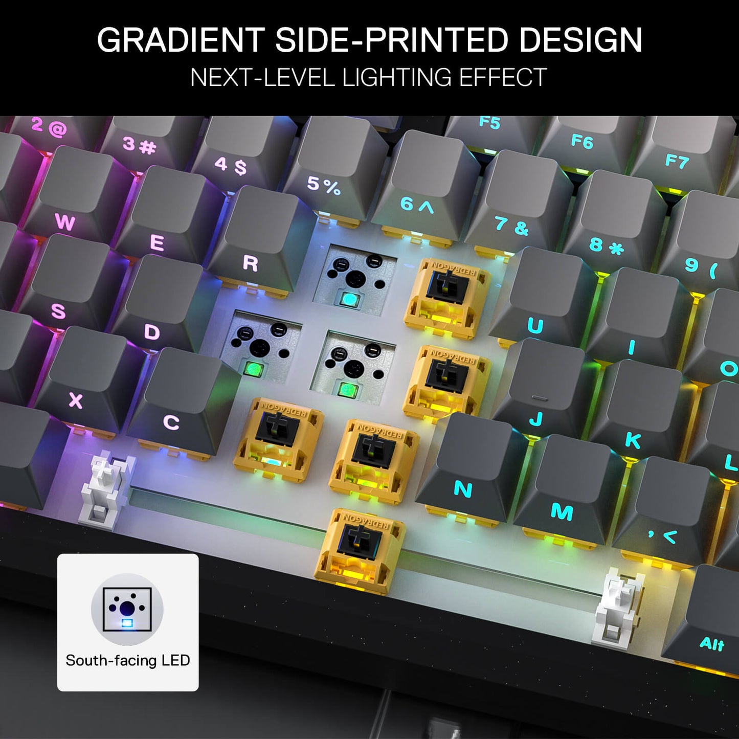 Redragon K687 Wireless CNC Gasket Gaming Keyboard, 81 Keys Mechanical Keyboard w/Premium CNC Aluminum Board, Easy-Control Knob, 5-Layer Noise Dampening, Custom Linear Switch, PBT Gradient Keycaps