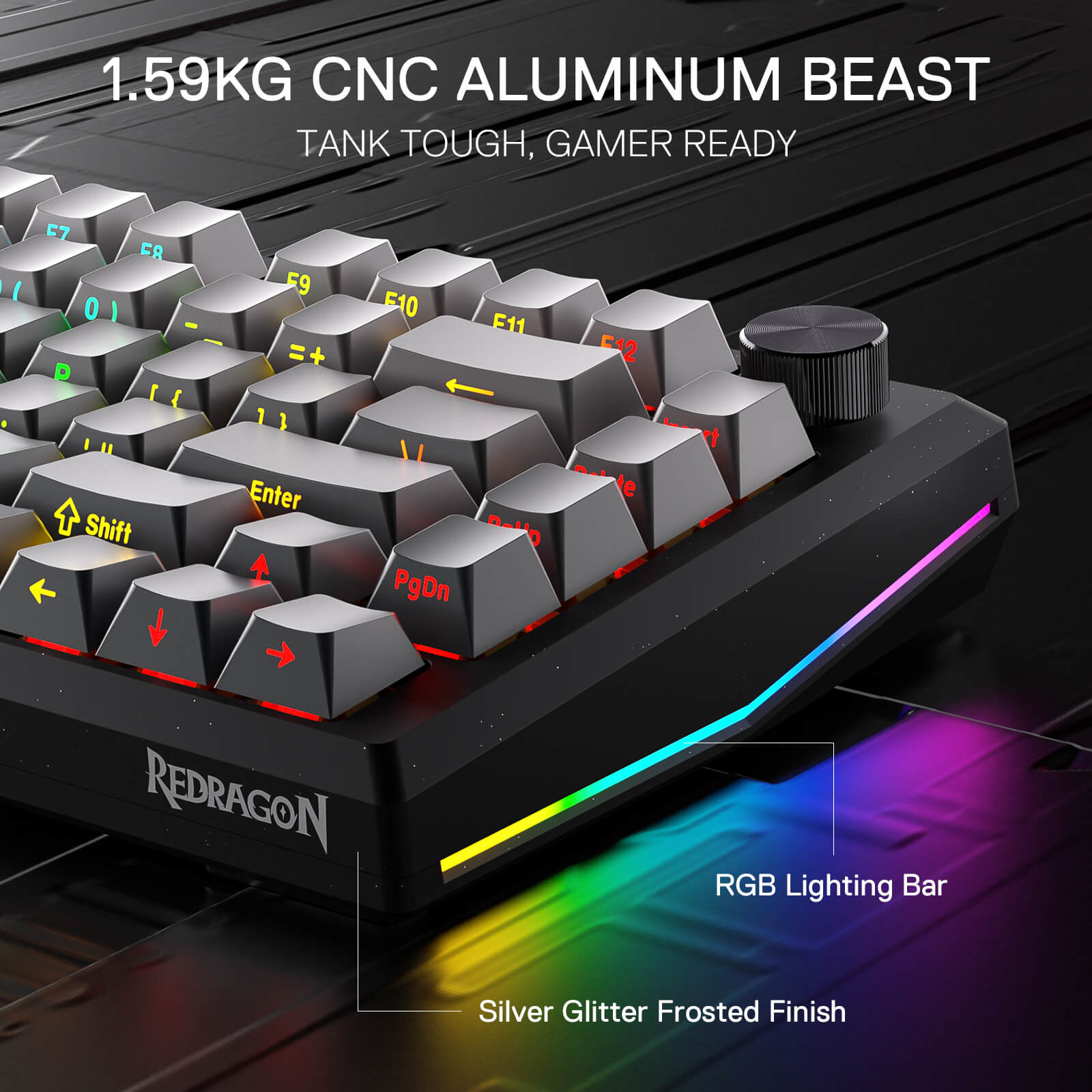 Redragon K687 Wireless CNC Gasket Gaming Keyboard, 81 Keys Mechanical Keyboard w/Premium CNC Aluminum Board, Easy-Control Knob, 5-Layer Noise Dampening, Custom Linear Switch, PBT Gradient Keycaps