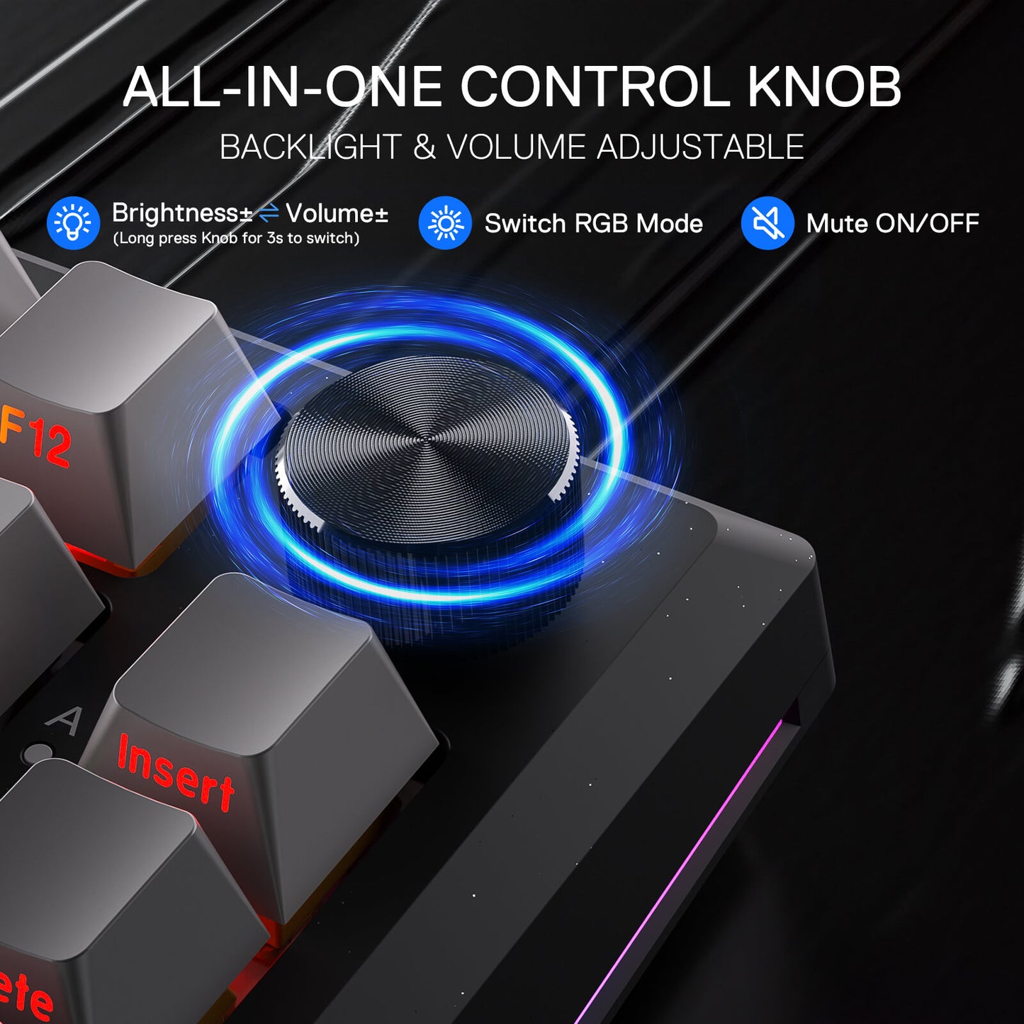 Redragon K687 Wireless CNC Gasket Gaming Keyboard, 81 Keys Mechanical Keyboard w/Premium CNC Aluminum Board, Easy-Control Knob, 5-Layer Noise Dampening, Custom Linear Switch, PBT Gradient Keycaps