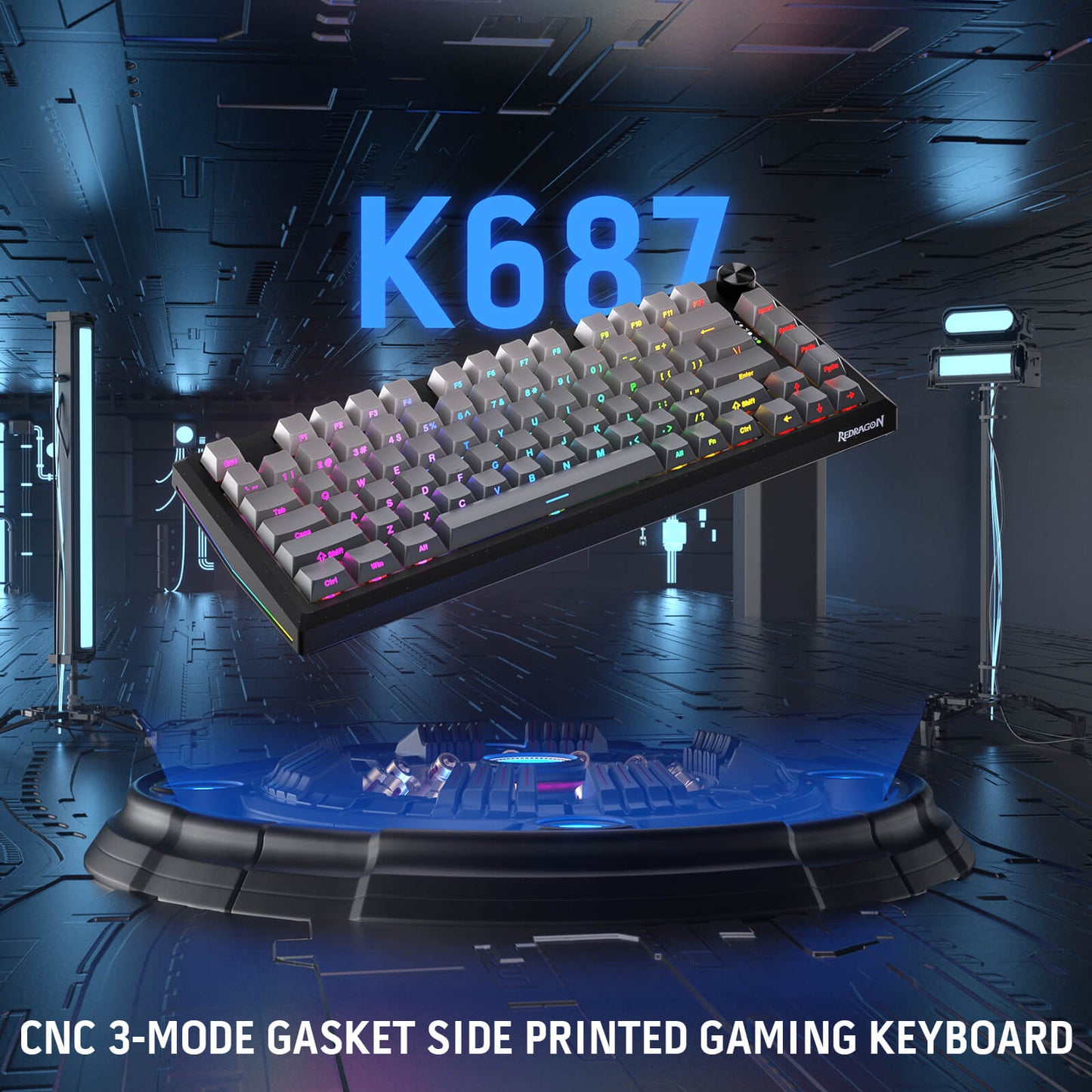 Redragon K687 Wireless CNC Gasket Gaming Keyboard, 81 Keys Mechanical Keyboard w/Premium CNC Aluminum Board, Easy-Control Knob, 5-Layer Noise Dampening, Custom Linear Switch, PBT Gradient Keycaps