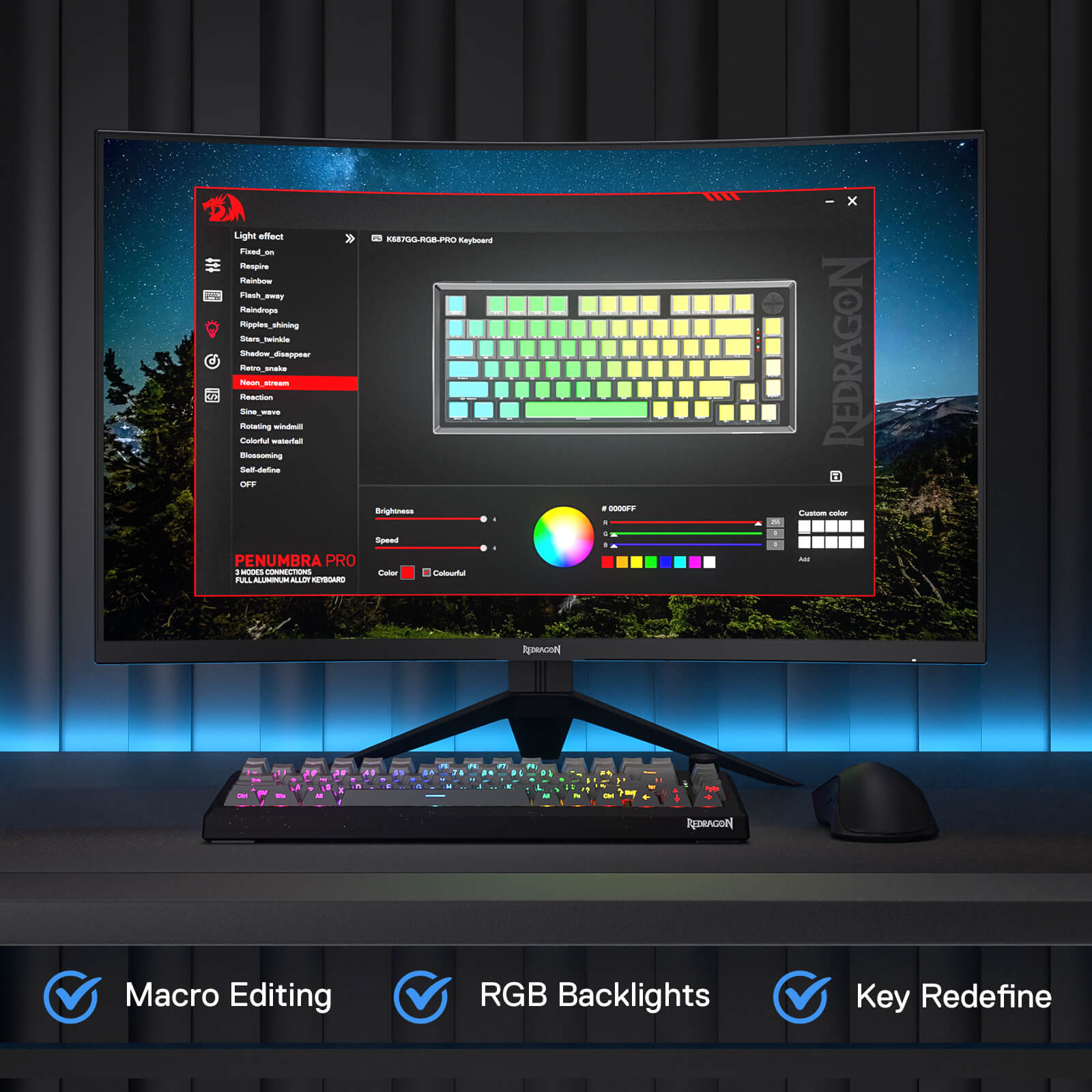 Redragon K687 Wireless CNC Gasket Gaming Keyboard, 81 Keys Mechanical Keyboard w/Premium CNC Aluminum Board, Easy-Control Knob, 5-Layer Noise Dampening, Custom Linear Switch, PBT Gradient Keycaps