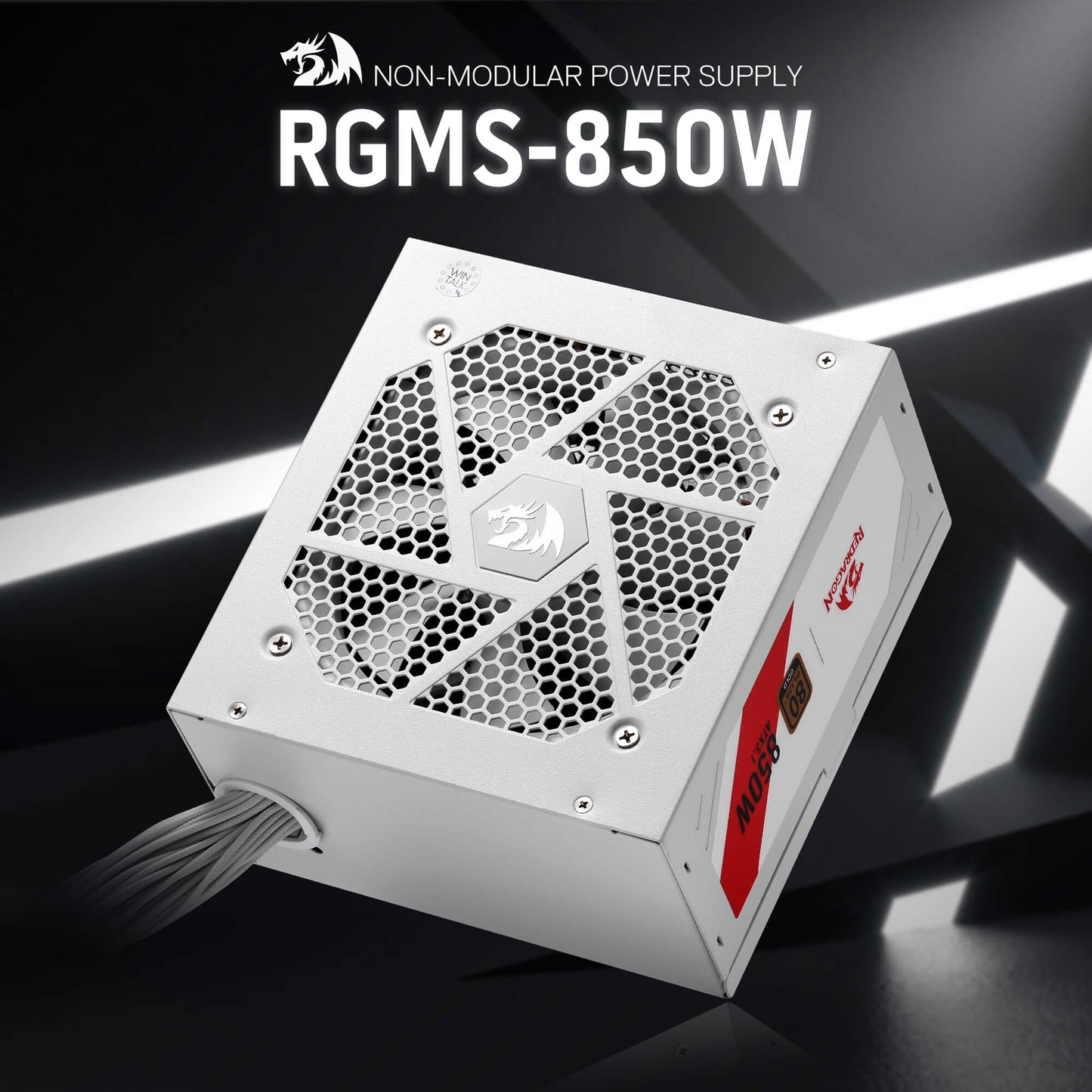 Non-modular power supply RGMS-850W with honeycomb design on a dark background