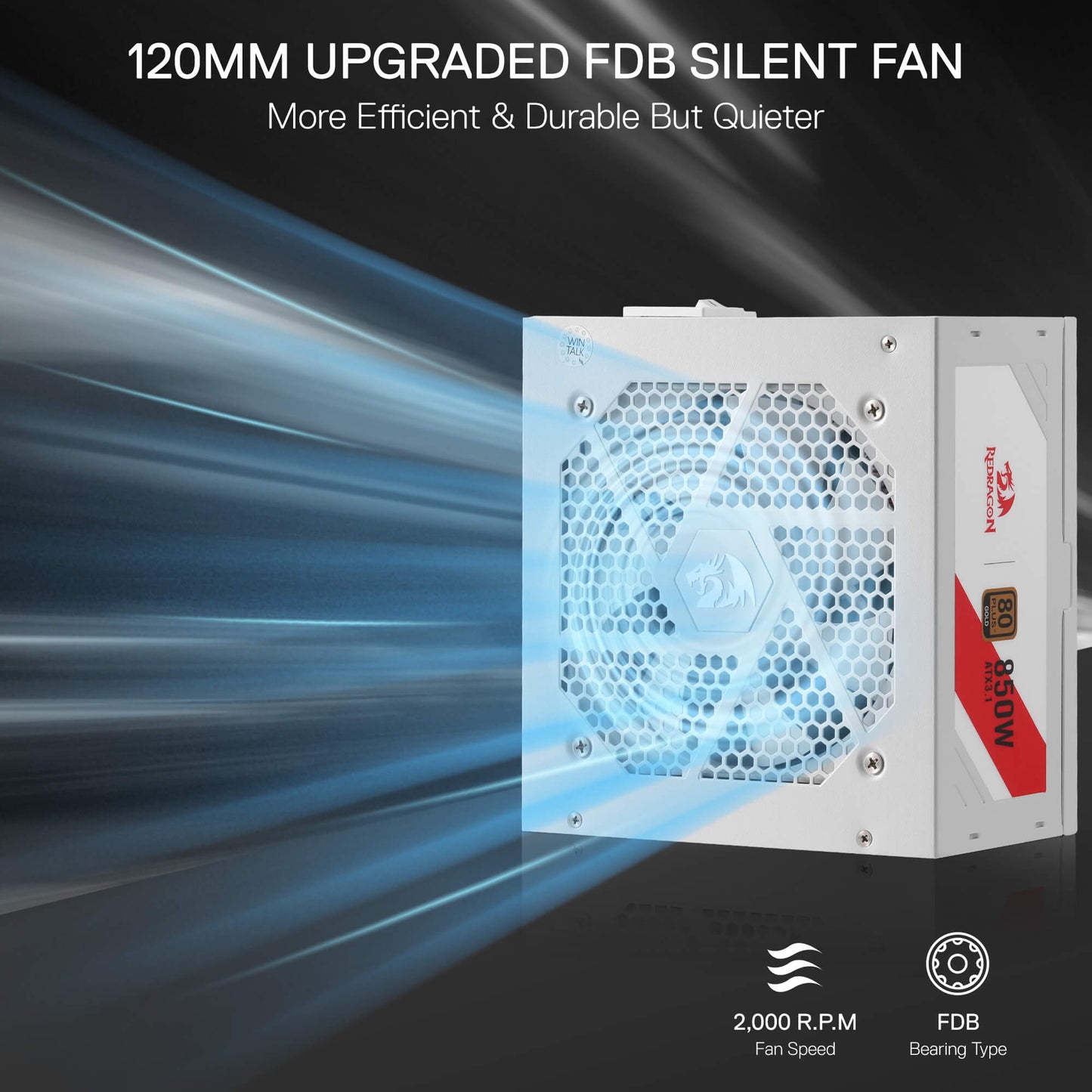 120MM Upgraded FDB Silent Fan with blue airflow effect on a dark background