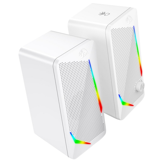 Redragon GS510 RGB Desktop Speakers, 2.0 Channel PC Computer Speaker with 4 Colorful LED Backlight Modes, Enhanced Bass and Easy-Access Volume Control, USB Powered w/ 3.5mm Cable, White | show