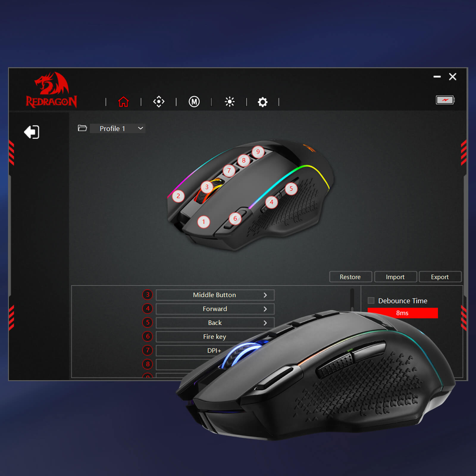 Redragon M991 Wireless Gaming Mouse, 26000 DPI 3-Mode Mice with Professional Sensor, Durable Power Capacity, Customizable Macro and RGB Backlight for PC/Mac/Laptop, Black