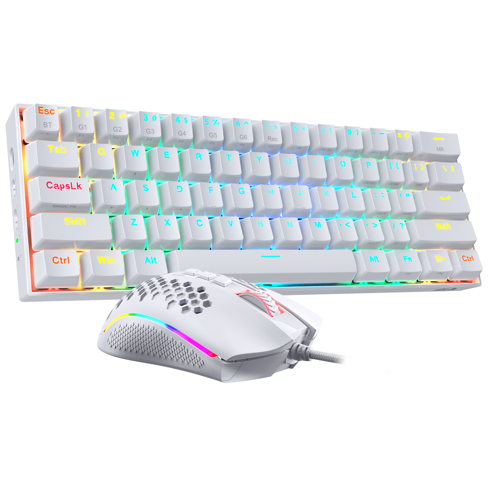 Redragon K530 PRO 60% RGB Wireless Mechanical White Keyboard (Brown Switch) M808 White Lightweight RGB Gaming Mouse Bundle
