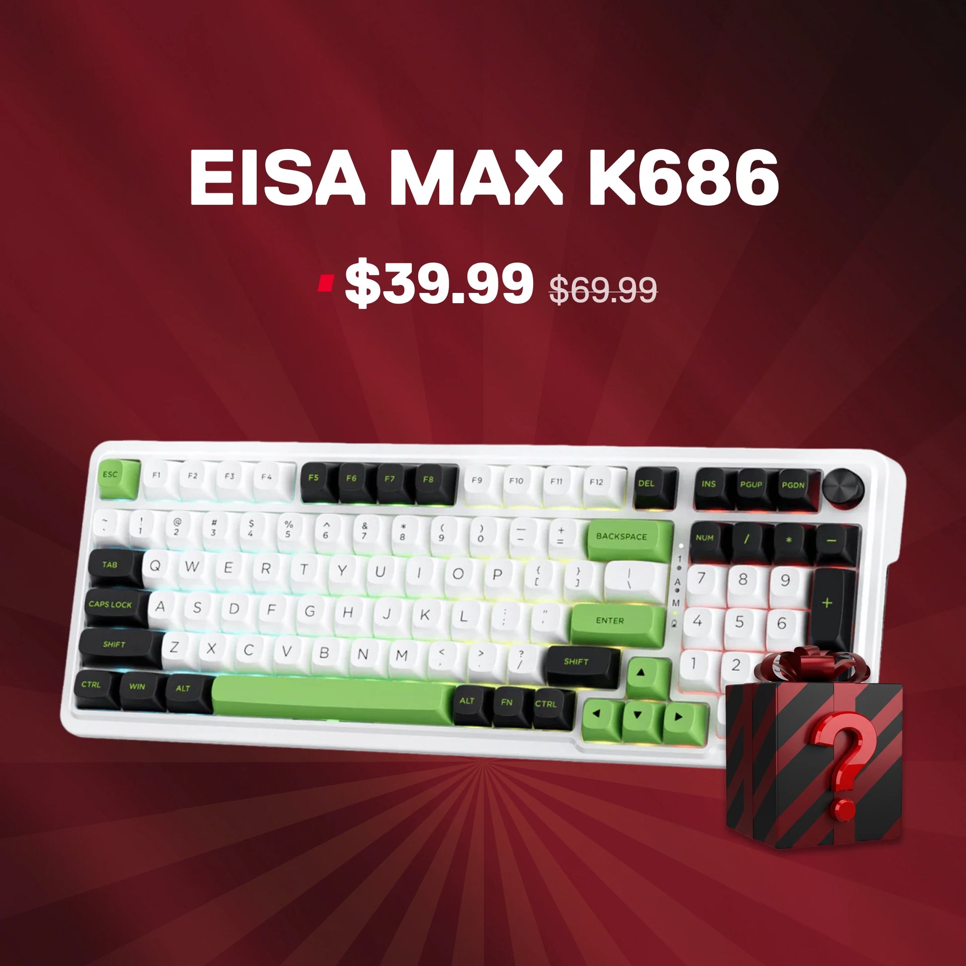 EISA MAX K686 keyboard with price on a red background