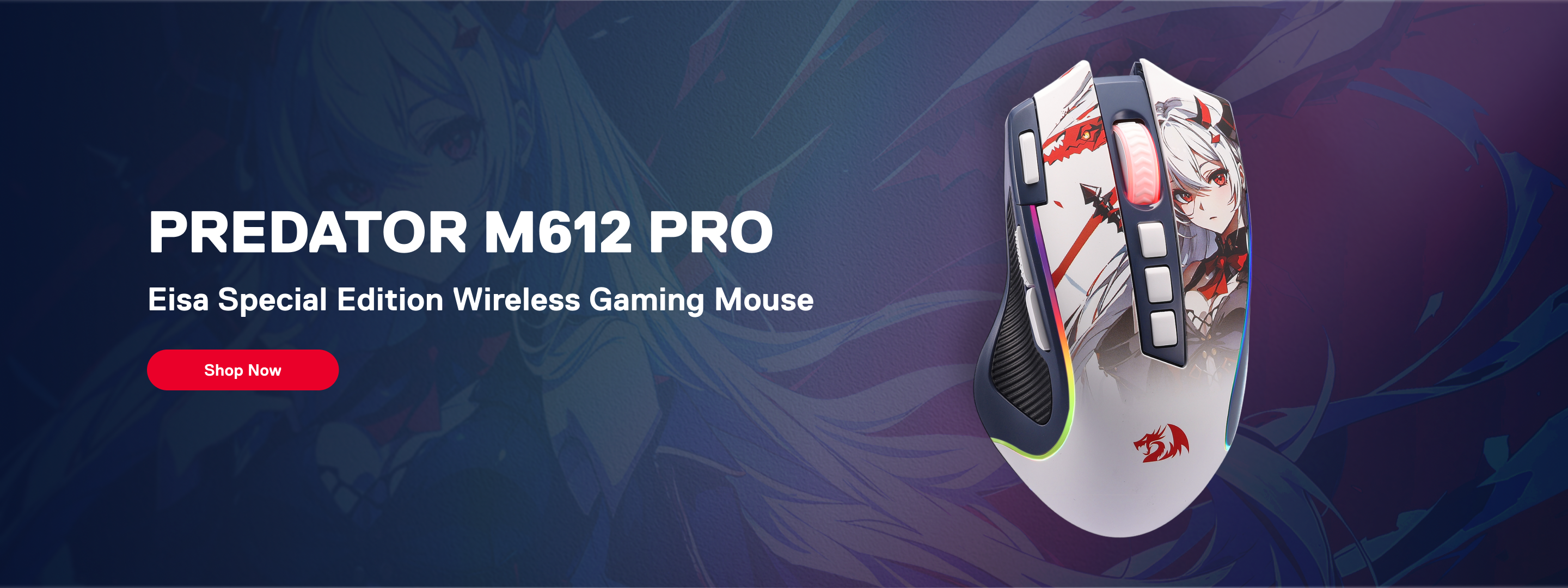 Redragon Predator M612 Pro gaming mouse with special Anime edition design on a dark background
