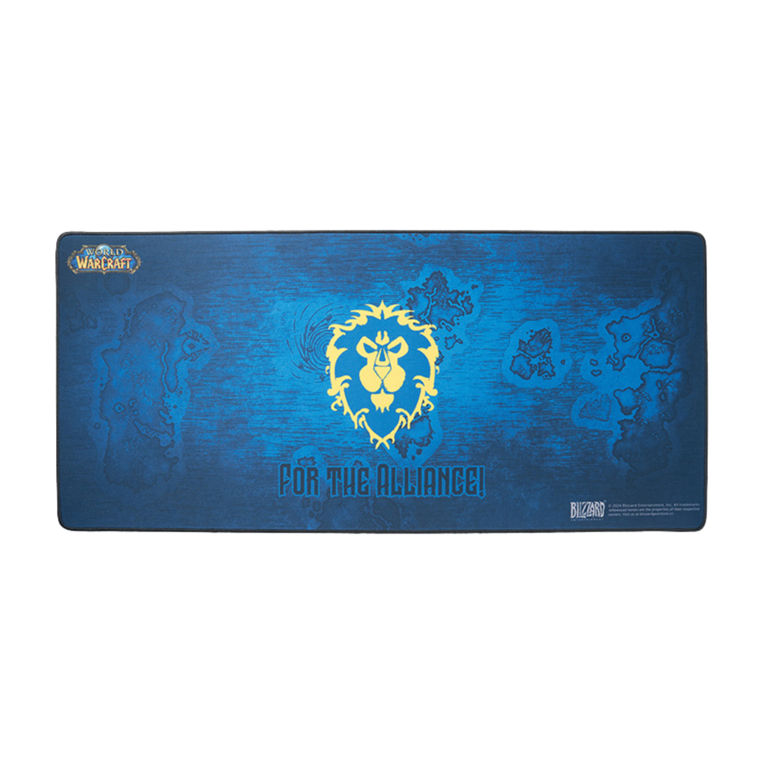 Blue mouse pad with gold logo and text 'For the Alliance' on a white background