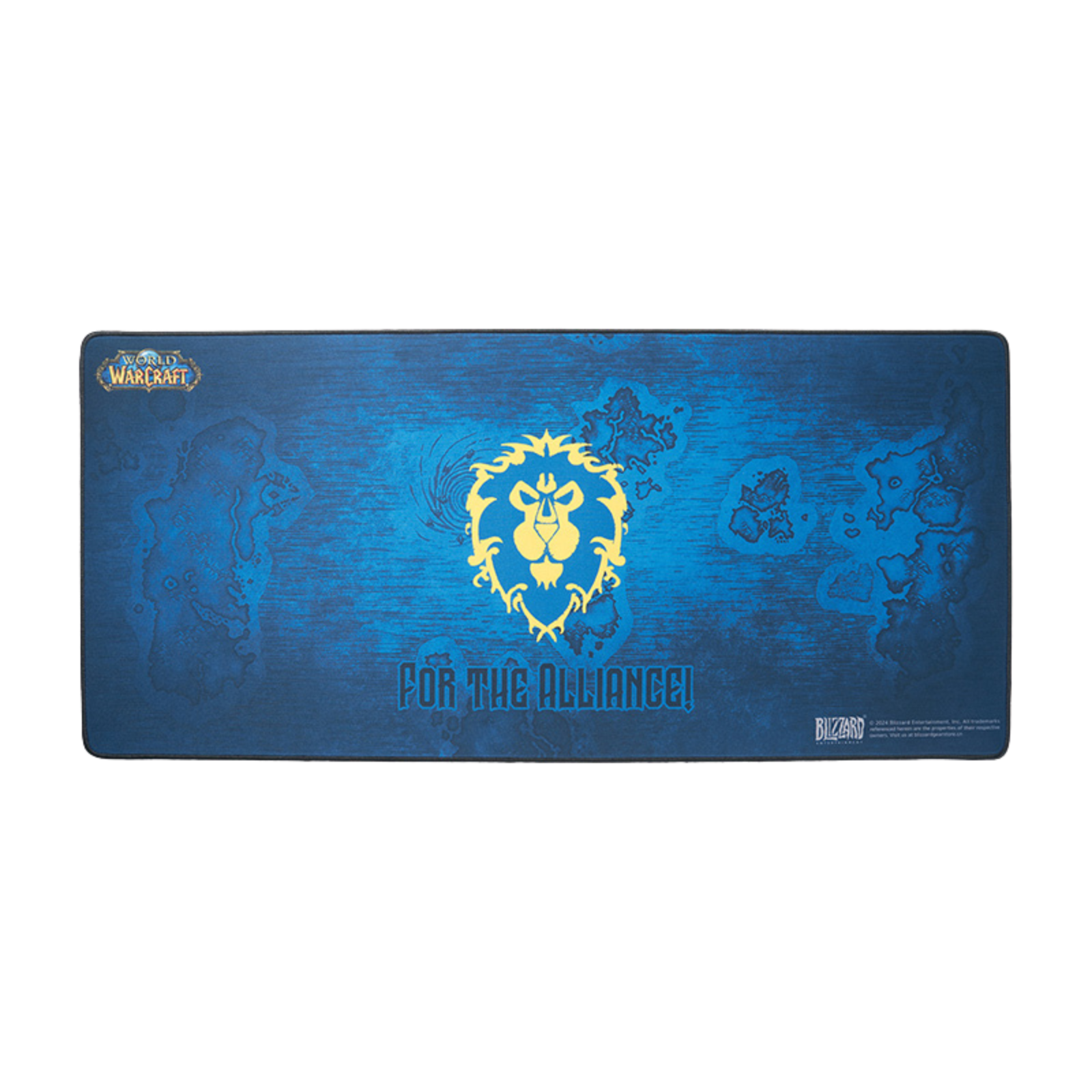 Blue mouse pad with gold logo and text 'For the Alliance' on a white background
