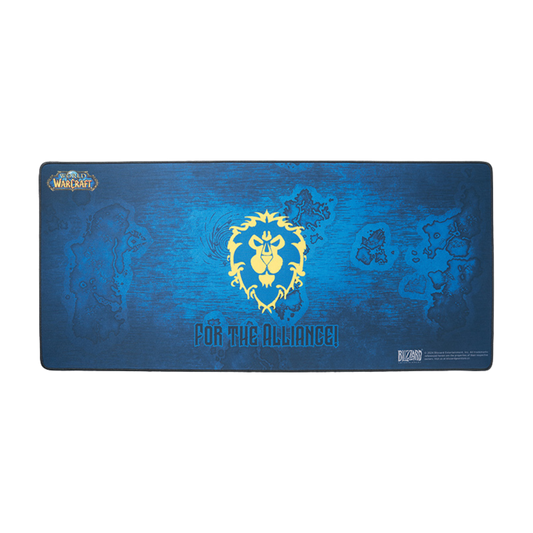 Blue mouse pad with gold logo and text 'For the Alliance' on a white background