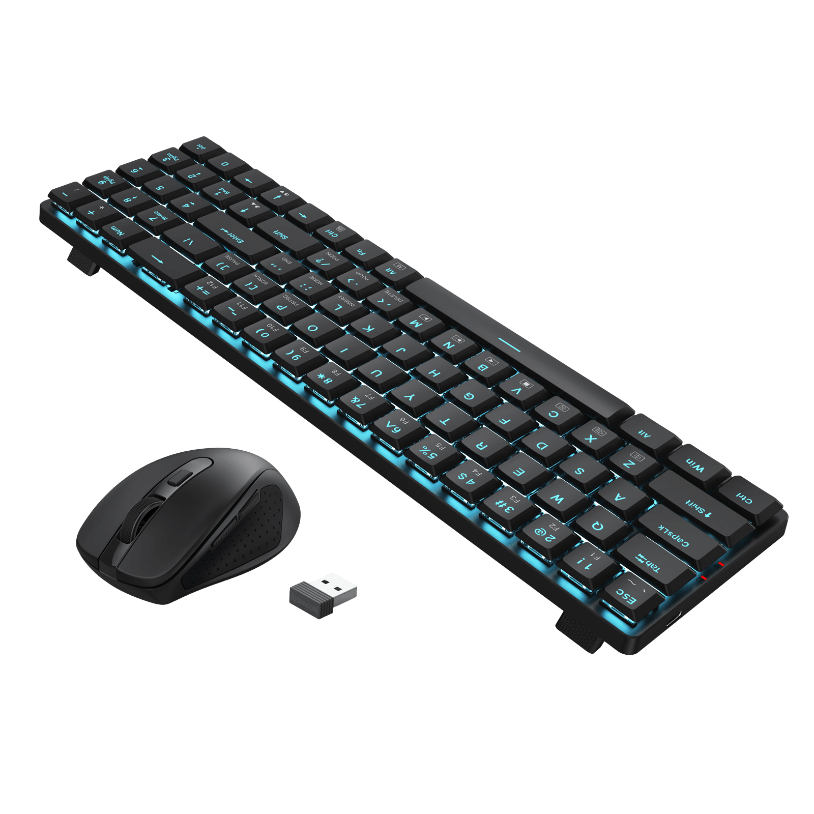 Redragon BS8773 Wireless Keyboard and Mouse Combo, 78 Keys 2.4Ghz Wireless Low-Profile Mechanical Brown Switch Keyboard w/Slim Compact Design & Single Blue Backlit, Comfort Grip 2400 DPI Max Mouse