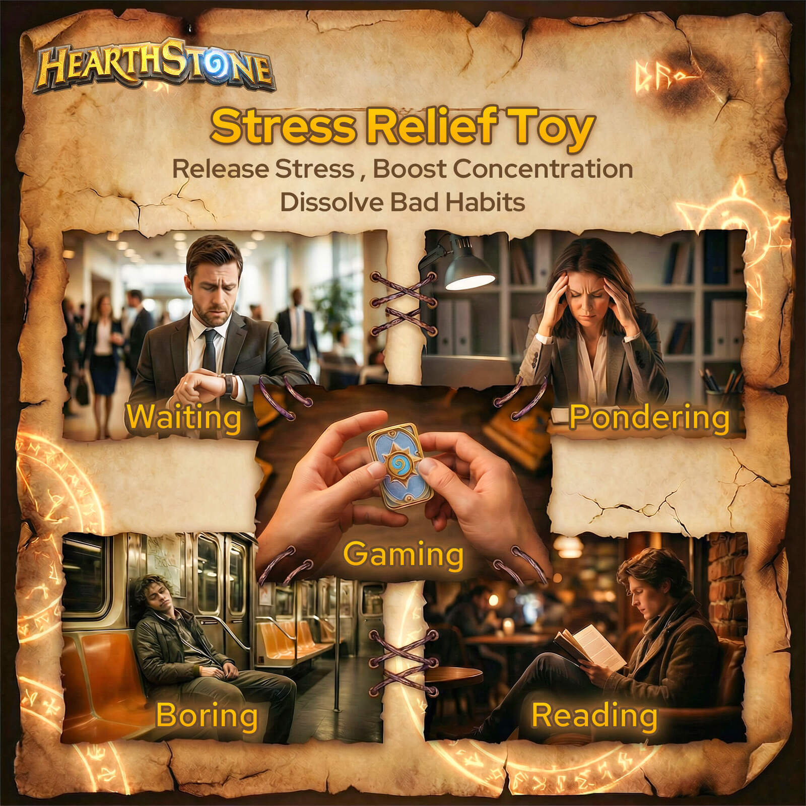 Blizzard Hearthstone Official Licensed Fidget Toys Adults,Metal Infinite Fidget Slider, Magnetic Push Card, Fidget Toy for Stress Relief Anxiety ADHD,Office Gadgets,Gift for Man Women Hearthstone Fans