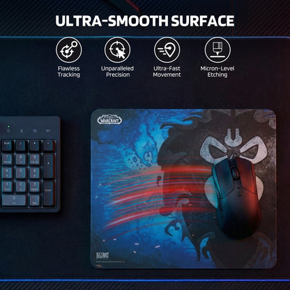 The Mouse pad’s "ULTRA-SMOOTH SURFACE" offers flawless tracking, precision, and fast movement, paired with a mouse and numpad.