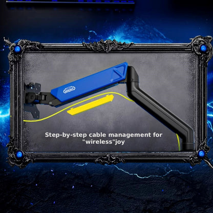 This WoW Alliance monitor stand features built-in cable management: its step-by-step routing (shown here) hides wires for a "wireless" clean look. Wrapped in Alliance blue styling, it keeps your gaming setup tidy while matching the theme.