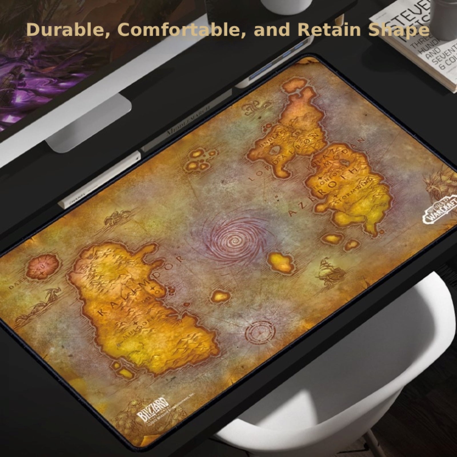 Blizzard WoW Azeroth map XL gaming mouse pad on desk