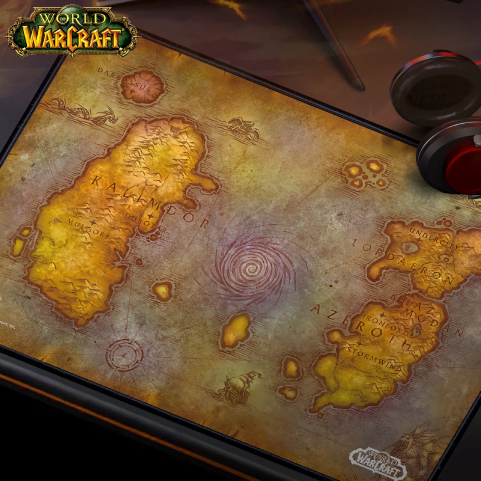 WoW Azeroth map XL gaming mouse pad on the desk