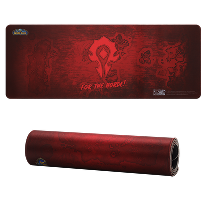 Gaming mouse pad with 'World of Warcraft' design featuring Horde logo and text. | show
