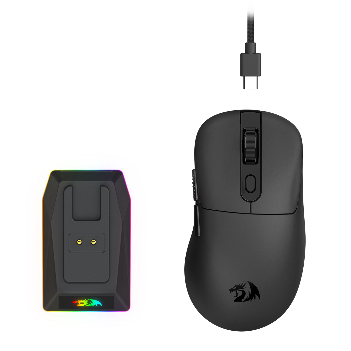 Redragon M998 Lightweight Wireless Gaming Mouse with RGB Magnetic Charging Dock, BT/2.4G Wireless/Wired Optical Mice, 24000 DPI, 5 Programmable Buttons for PC/Mac, Black