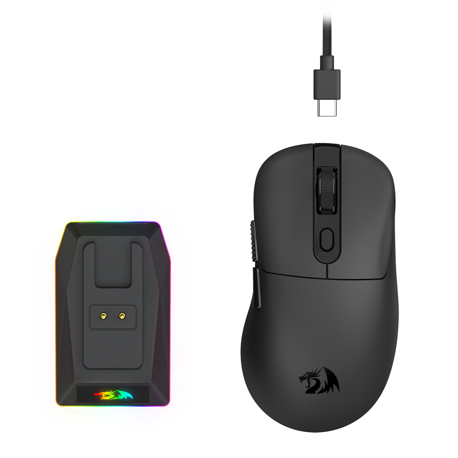 Redragon M998 Lightweight Wireless Gaming Mouse with RGB Magnetic Charging Dock, BT/2.4G Wireless/Wired Optical Mice, 24000 DPI, 5 Programmable Buttons for PC/Mac, Black