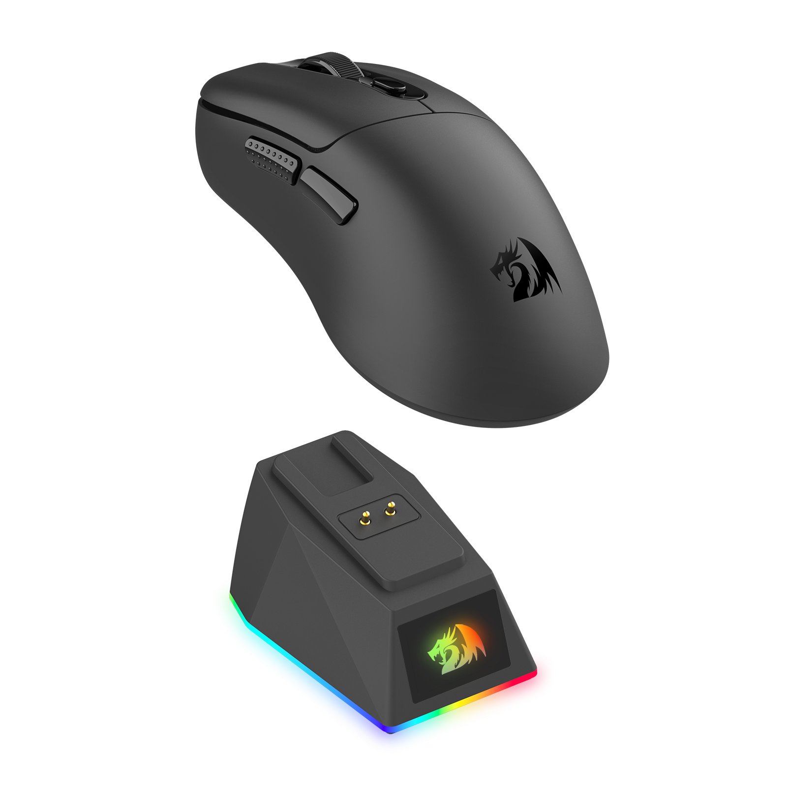 Redragon M998 Lightweight Wireless Gaming Mouse with RGB Magnetic Charging Dock, BT/2.4G Wireless/Wired Optical Mice, 24000 DPI, 5 Programmable Buttons for PC/Mac, Black