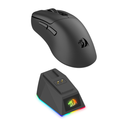 Redragon M998 Lightweight Wireless Gaming Mouse with RGB Magnetic Charging Dock, BT/2.4G Wireless/Wired Optical Mice, 24000 DPI, 5 Programmable Buttons for PC/Mac, Black