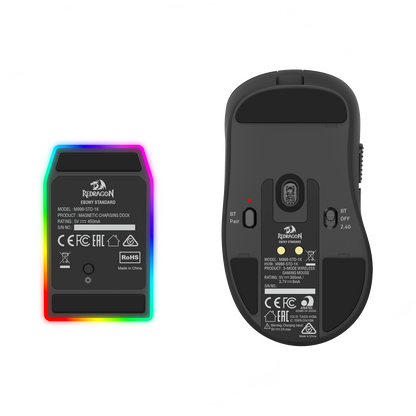 Redragon M998 Lightweight Wireless Gaming Mouse with RGB Magnetic Charging Dock, BT/2.4G Wireless/Wired Optical Mice, 24000 DPI, 5 Programmable Buttons for PC/Mac, Black