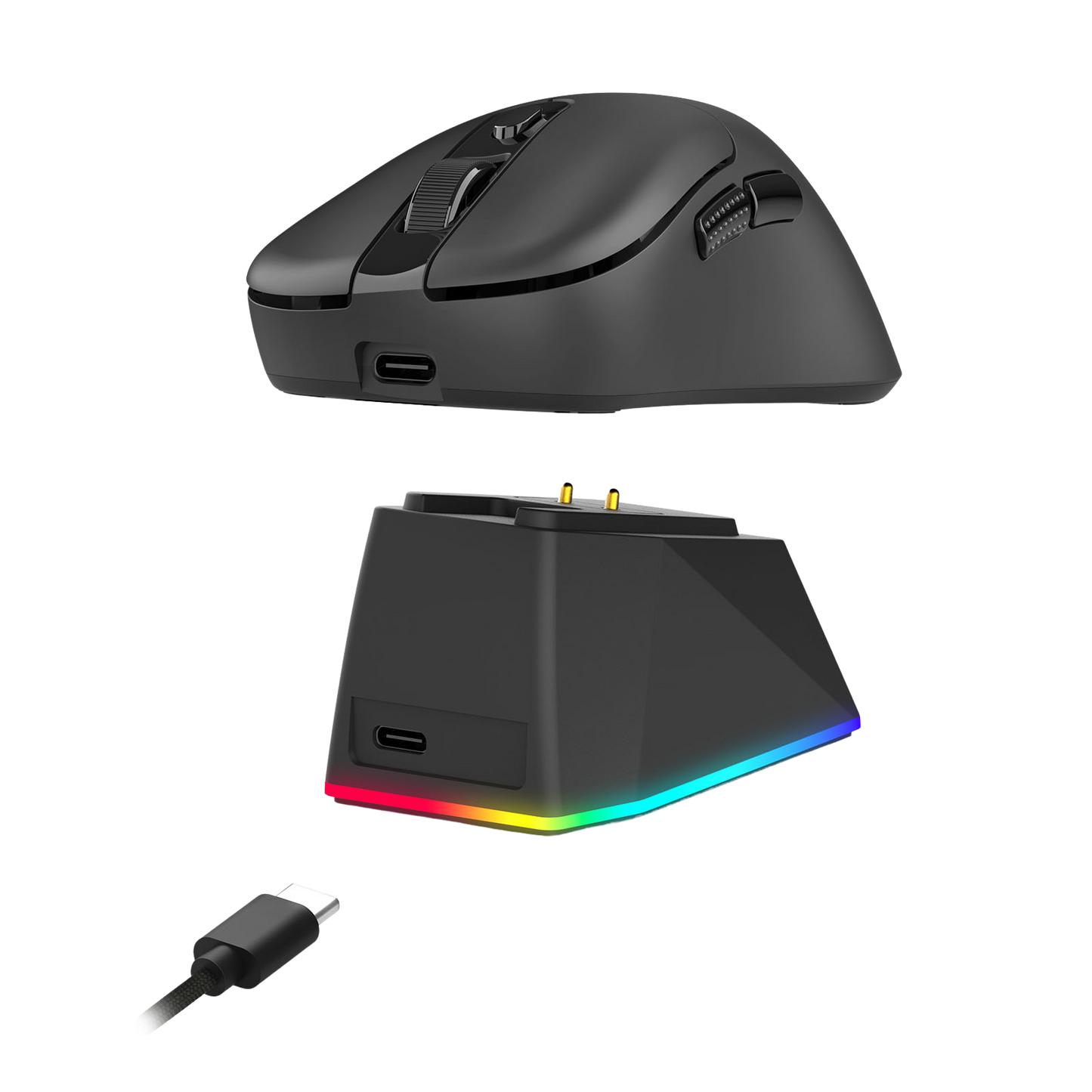 Redragon M998 Lightweight Wireless Gaming Mouse with RGB Magnetic Charging Dock, BT/2.4G Wireless/Wired Optical Mice, 24000 DPI, 5 Programmable Buttons for PC/Mac, Black