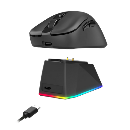 Redragon M998 Lightweight Wireless Gaming Mouse with RGB Magnetic Charging Dock, BT/2.4G Wireless/Wired Optical Mice, 24000 DPI, 5 Programmable Buttons for PC/Mac, Black