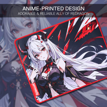 Redragon EISA P047 Anime Black Gaming Mouse Pad - Smooth Lycra Surface, Anti-Slip Rubber Base, Spill-Resistant, Durable 3mm Thick Design, Available in Small (13x10 in) & Large (35x16 in), Computer Mouse Mat, Extended Desk Pad,  Perfect for Gaming & Work, Pairs with EISA K1NG M916 PRO Mouse 