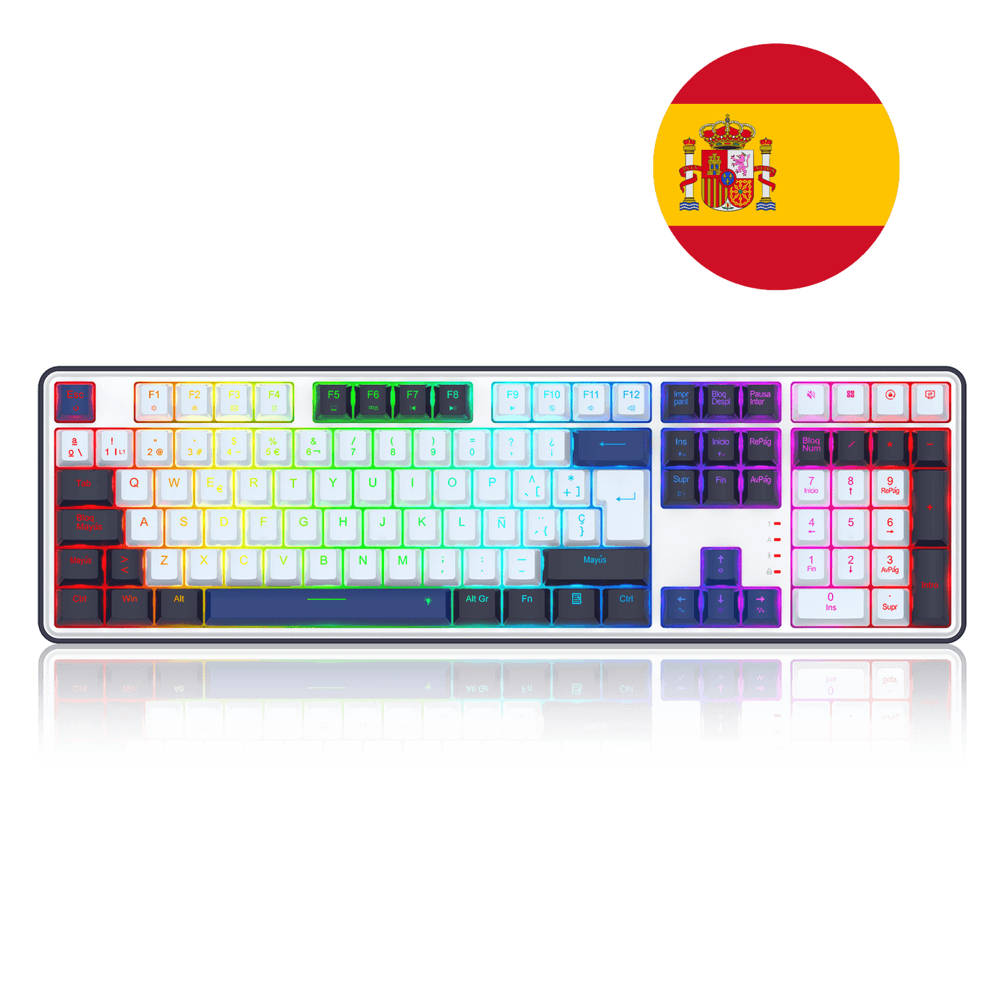 REDRAGON K689 Mechanical Keyboard, ES Layout, RGB, Wired, Dragon Chant Switches, White&Black&Blue, QWERTY Layout