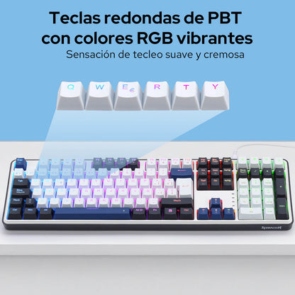 Teclado para juegos Redragon K689 con diseño QWERTY, conexión por cable, retroiluminación RGB, 104 teclas + 4 teclas de acceso rápido adicionales; teclado mecánico con zócalo mejorable intercambiable en caliente, amortiguación del ruido de 5 capas, teclas de colores variados e interruptores lineales personaliz