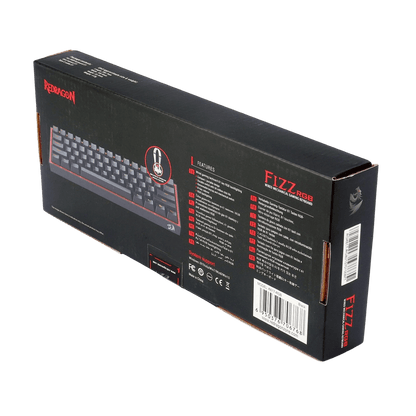 A black rectangular product box shown at an angle on a black background, featuring a keyboard graphic, red 'Keychron' branding, and 'FIZZ 500' text with feature callouts.