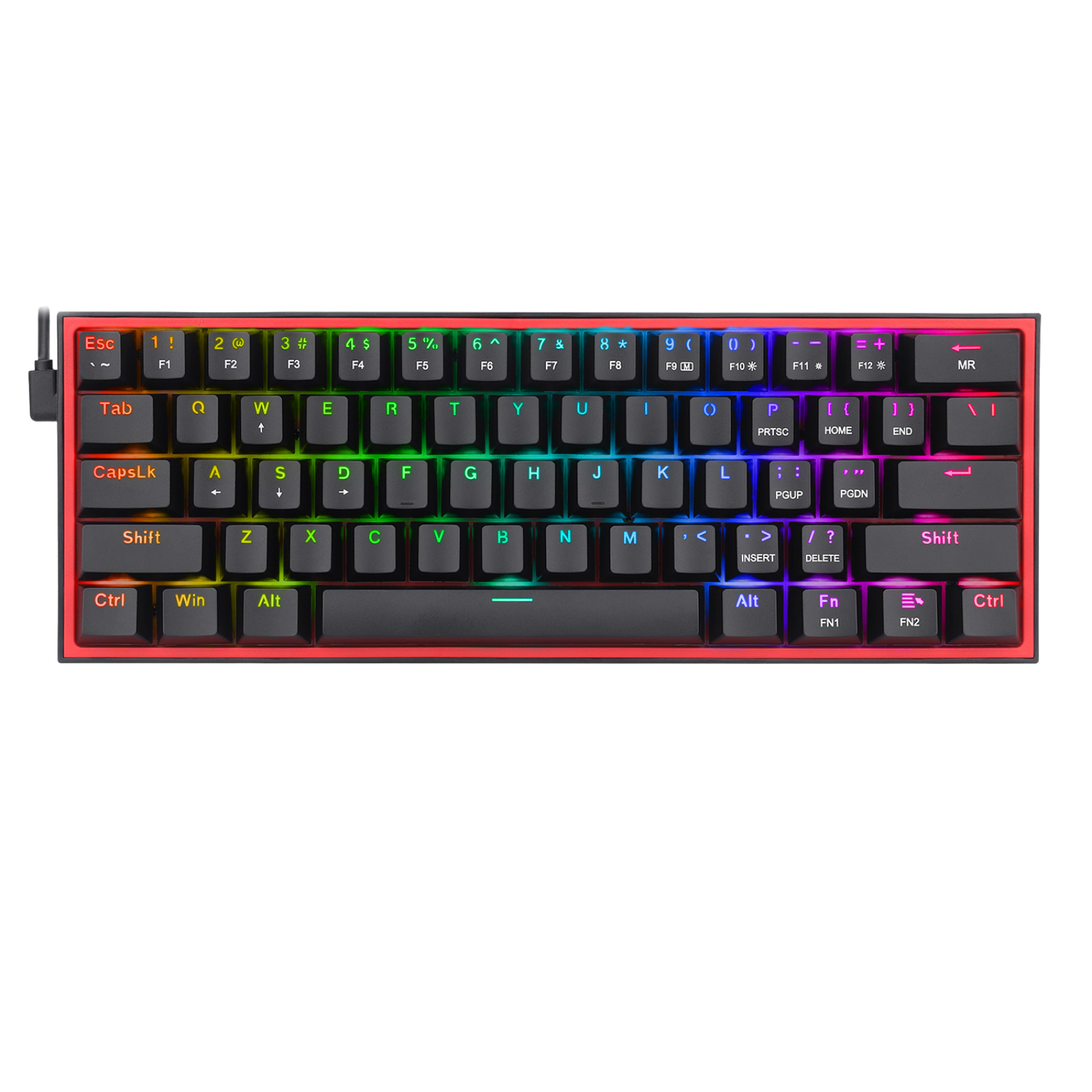 Redragon K617 Fizz 60% Wired RGB Gaming Keyboard, 61 Keys Hot-Swap Compact Mechanical Keyboard w/ 16.8M RGB Backlight, Red Inner Design, Programmable Linear Red Switch, Pro Software