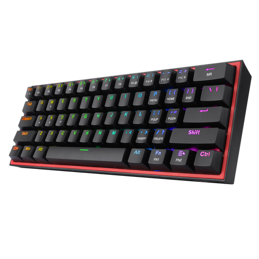 Redragon K617 Fizz 60% Wired RGB Gaming Keyboard, 61 Keys Hot-Swap Compact Mechanical Keyboard w/ 16.8M RGB Backlight, Red Inner Design, Programmable Linear Red Switch, Pro Software