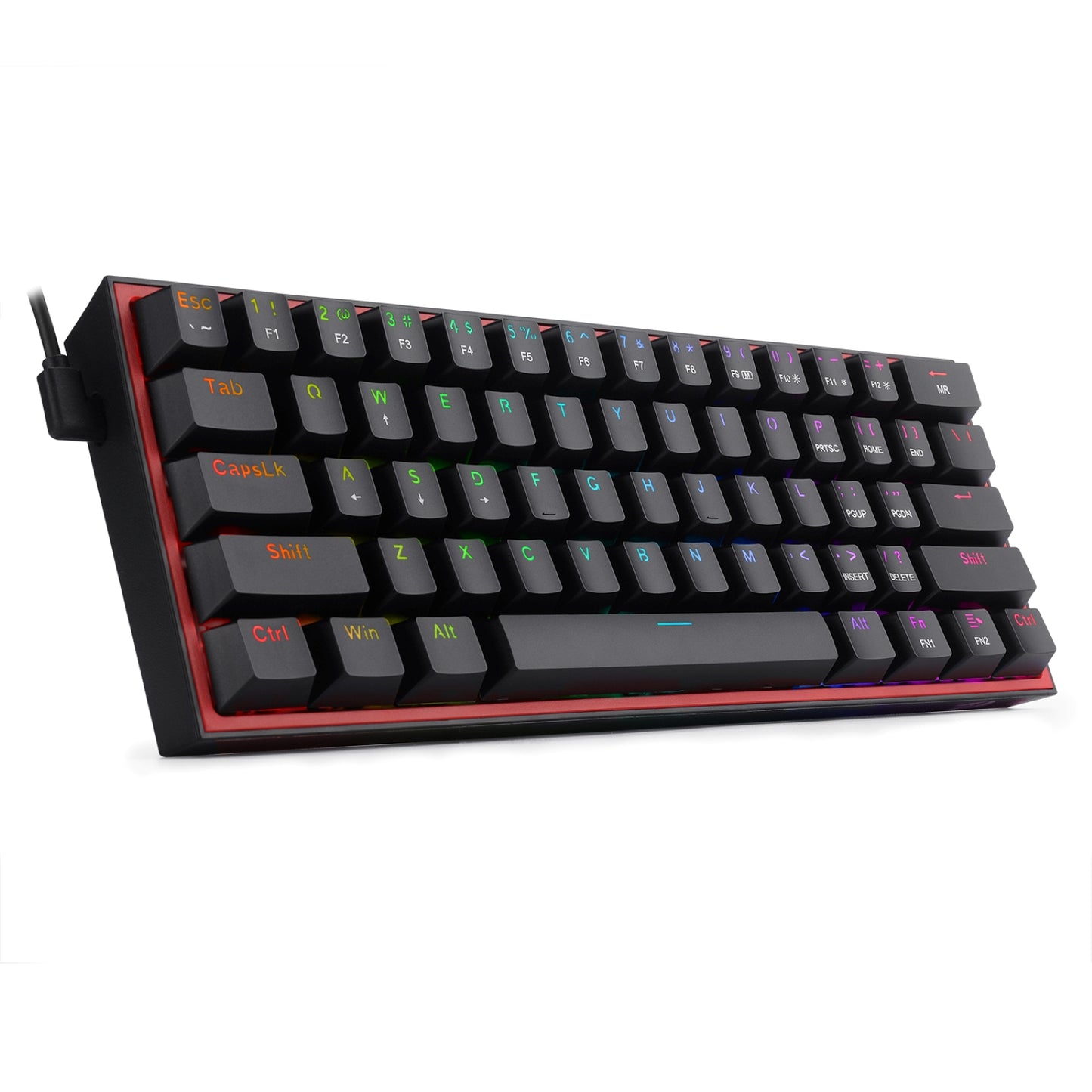 Redragon K617 Fizz 60% Wired RGB Gaming Keyboard, 61 Keys Hot-Swap Compact Mechanical Keyboard w/ 16.8M RGB Backlight, Red Inner Design, Programmable Linear Red Switch, Pro Software