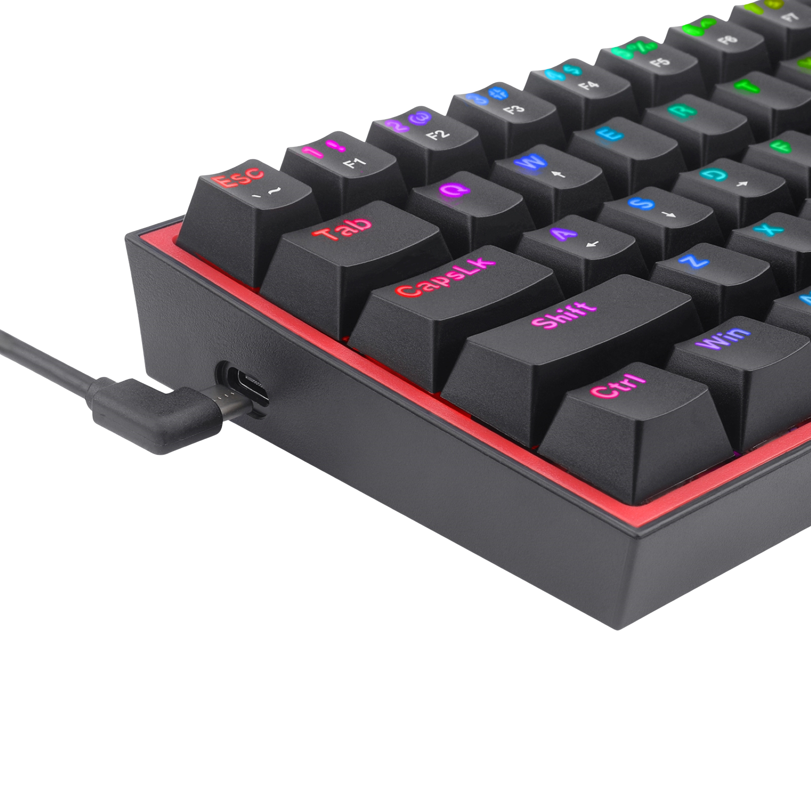 Teclado para juegos Redragon K617 Fizz 60% con cable RGB, teclado mecánico compacto de 61 teclas intercambiables en caliente con retroiluminación RGB de 16,8 millones de colores, diseño interior rojo, interruptores lineales rojos programables y software profesional.