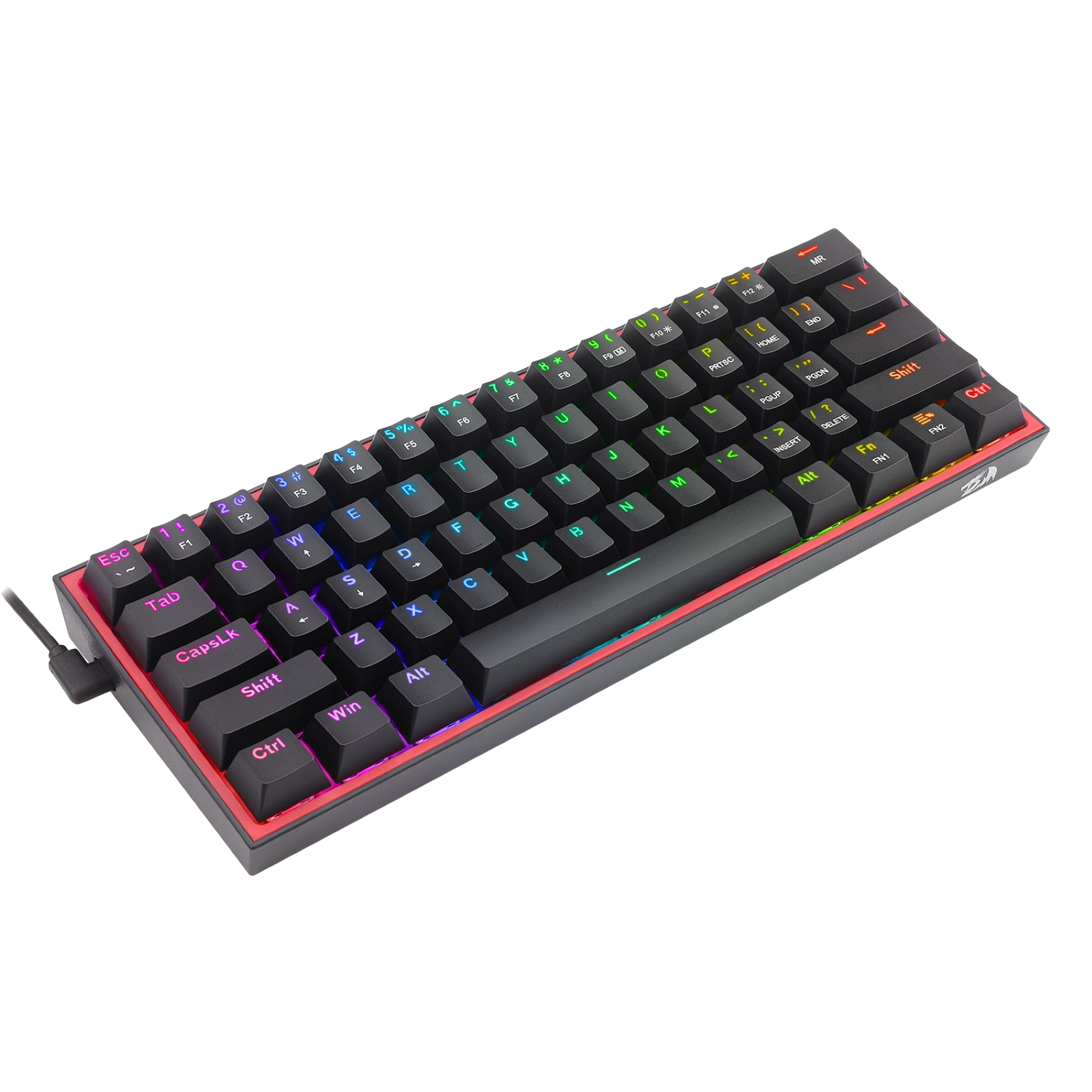 Teclado para juegos Redragon K617 Fizz 60% con cable RGB, teclado mecánico compacto de 61 teclas intercambiables en caliente con retroiluminación RGB de 16,8 millones de colores, diseño interior rojo, interruptores lineales rojos programables y software profesional.