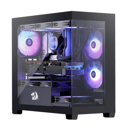 Redragon GC218M Gaming Back-Mounted PC Case, M-ATX Computer Chassis w/ 2 x 120mm Fans Pre-Installed & High Airflow Perforated Panels, 270° Full View, Easy Cable Management, Black